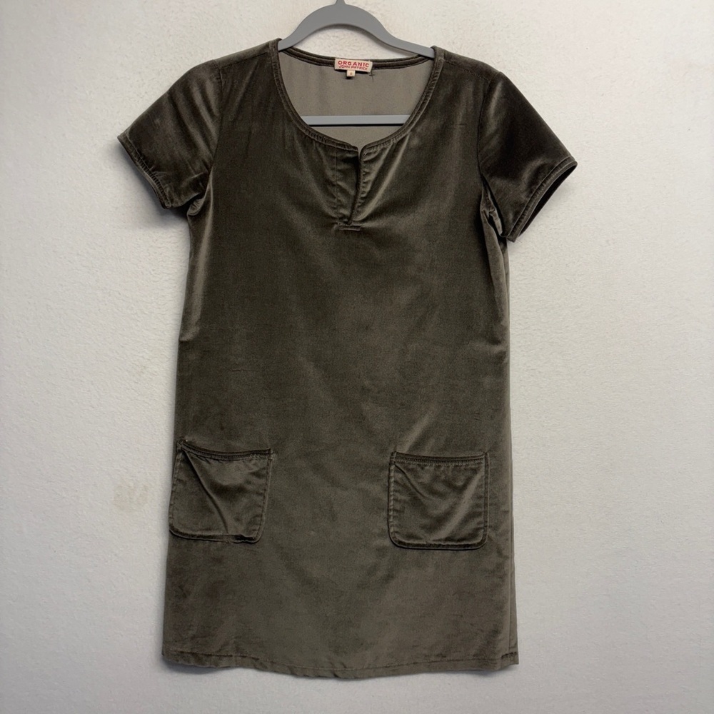 Organic John Patrick Mini Tunic Dress Velvet Velour Gray‎ S Patch Pockets